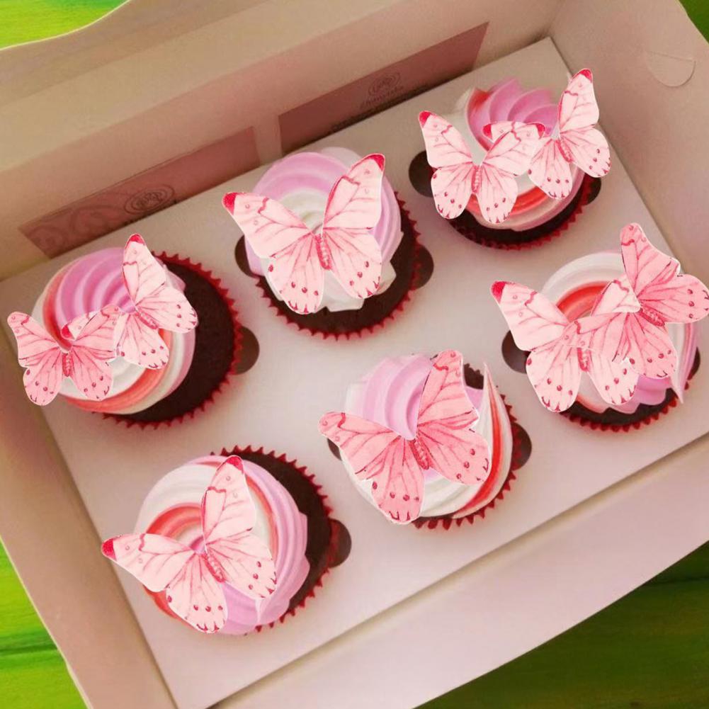 24 Pcs Papillon Décoration De Gâteau 3D Papillon Gâteau Topper Avec Foret Papillon Cupcake