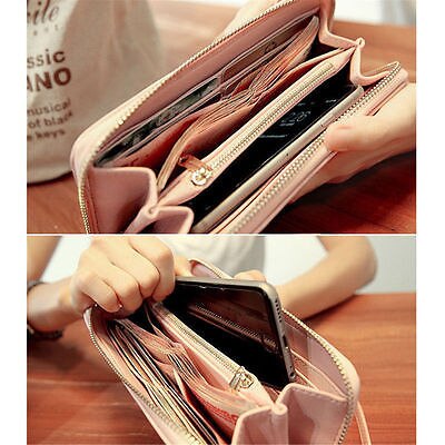 Women Ladies Zipper Faux Leather Long Purse Clutch Phone Bag Wallet Card Holder