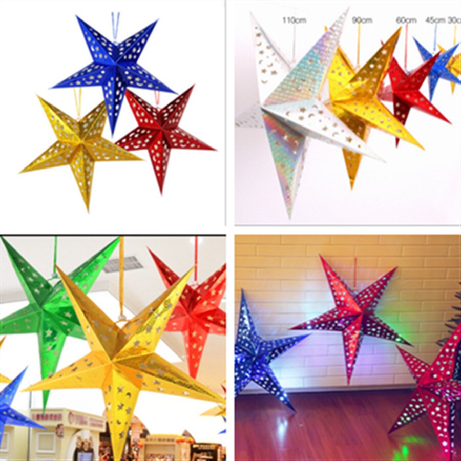 1PC 30cm-45cm-60cm Shiny Star Paper Lampshade lanterns Party Decoration Craft For Wedding Christmas Party Decoration Supplies