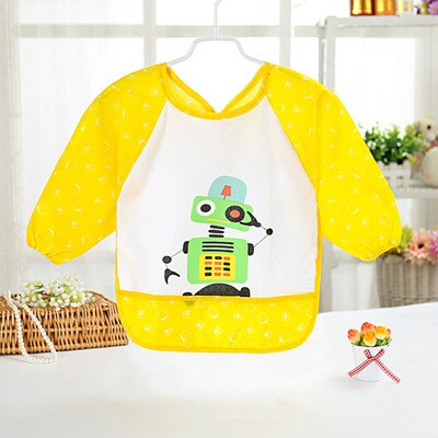 Cartoon Baby Lätzchen Wasserdichte Kleinkinder Long Sleeve Schürze Wasserdichte Kleinkind Fütterung Lätzchen Burp Tücher Kinder Malerei Kleidung: Yellow Robot