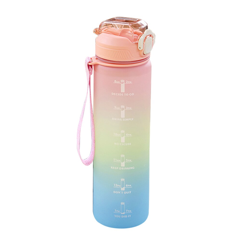 1000Ml Sport Water Fles Met Tijd Marker Voor Outdoor Gym Fitness Reizen Draagbare Lekvrij Drinkware Plastic Drinkbekers: Pink