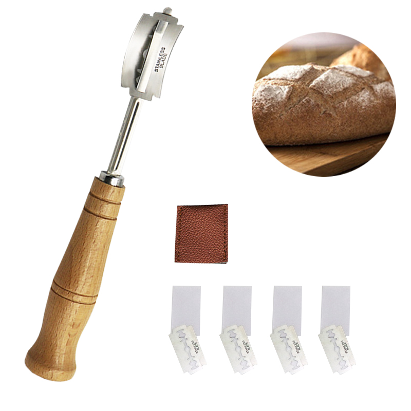 Houten Brood Lame Gereedschap Bakkerij Schraper Brood Mes/Slicer/Cutter Deeg Brood Scoren Lame Met Messen Arc Gebogen mes