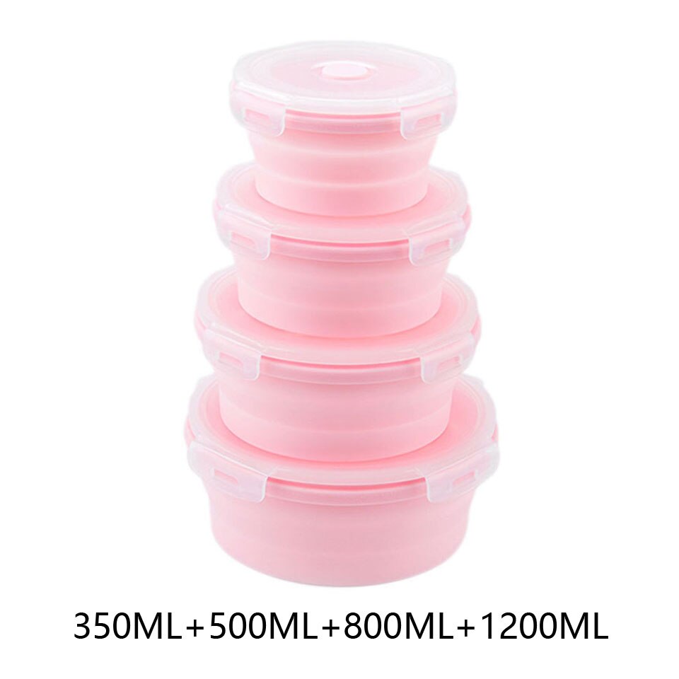 Siliconen Inklapbare Voedsel Opslag Containers Set Opslag Met Deksels Ronde Siliconen Lunch Containers Magnetron Vriezer: 4 Pink