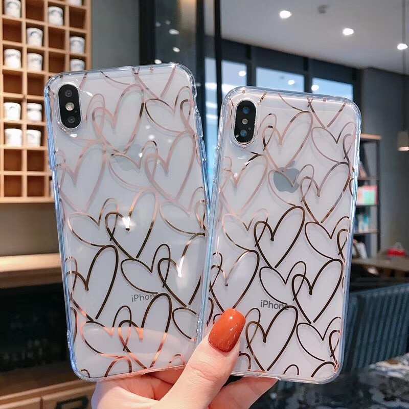 Bronzing heart Transparent phone case for iphone 12 11 pro max mini x xs max xr 7 8 6s plus se2020 case No yellowing Back cover