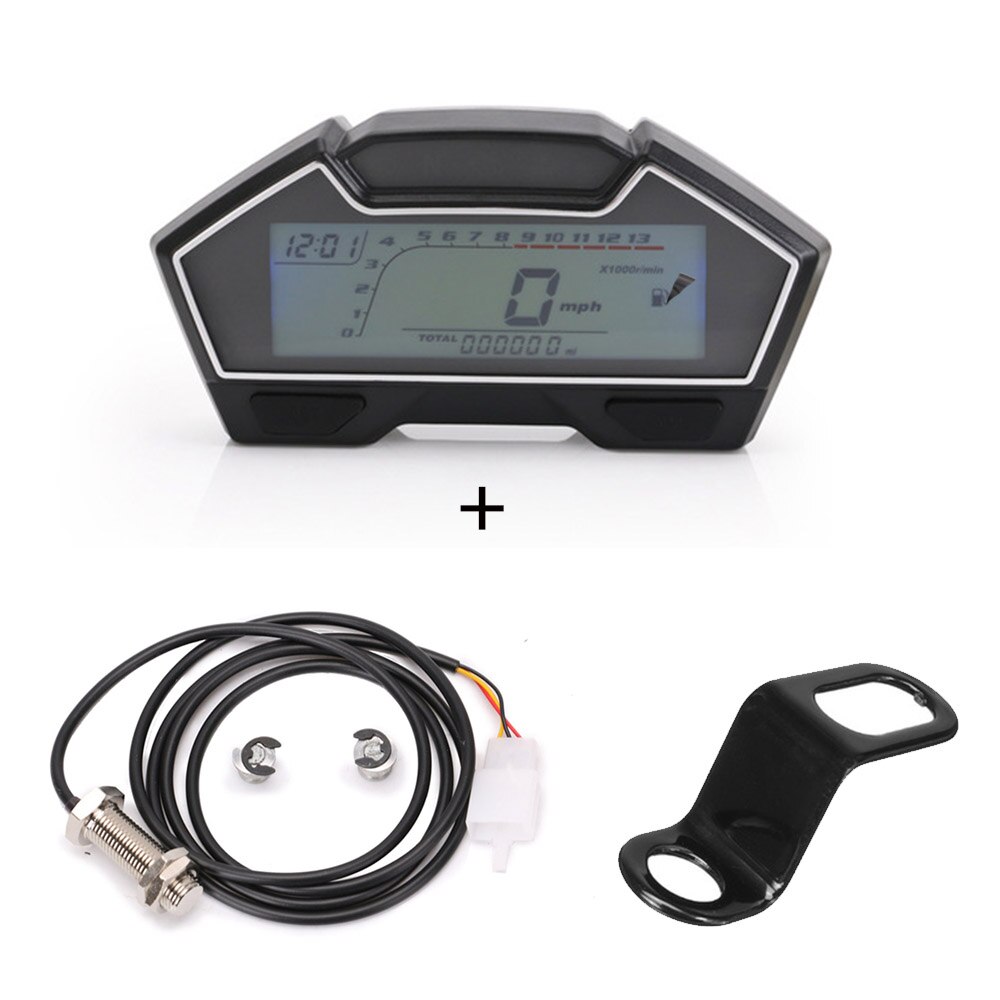 Universal LCD Motorcycle Racing Street Bike Speedometer Odometer RPM Speed Fuel Gauge 199 Kph Mph DIY Speedometer: With sensor bracket