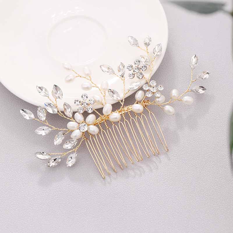 Peineta de aleación de perlas para boda, joyería para niñas, horquilla hecha a mano, Tiaras nupciales, accesorio para el cabello de boda, de joyería: Chapado en zinc blanco y azul