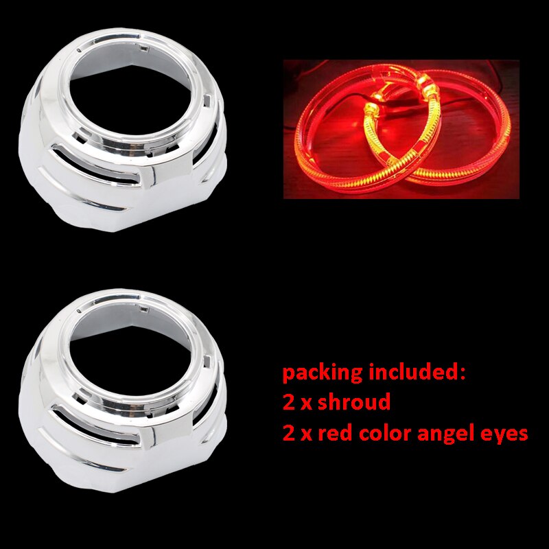 TAOCHIS 3.0 inch Bi-Xenon Projector Lens Shroud With Light Guide Angel Eyes Headlights for bi led Projector Lens: red