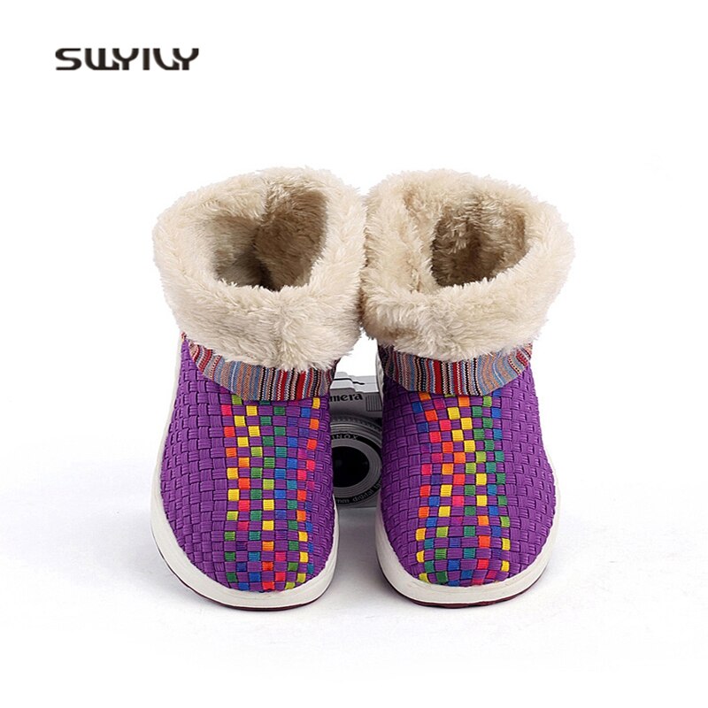 SWYIVY Women Toning Shoes Winter Warm Velvet Hand-woven Swing Shoes Chinese Style Platform Soft Slimming Shoes For Females