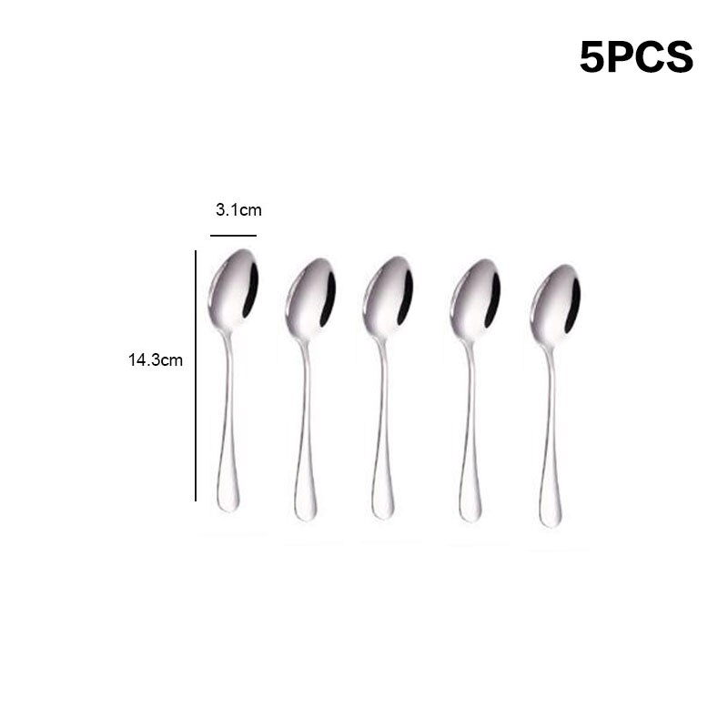 5PCS/Set Stainless Steel Spoons Mixing Scoops Coffee Stirring Spoon Buffet Serving Dessert Spoon Tableware Dinnerware Teaspoons: Size4