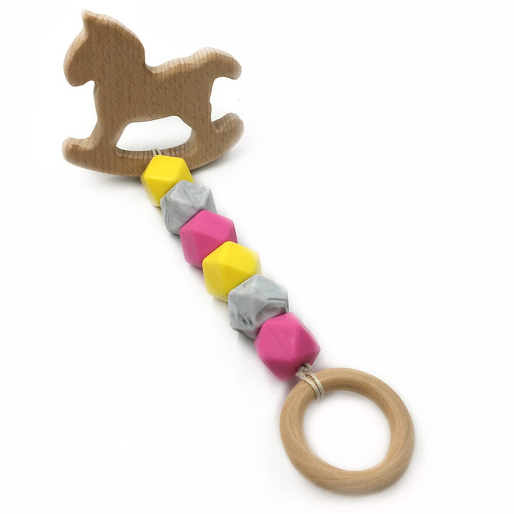 Mordedor de madera para bebé, juguete con cuentas de dentición con de ganchillo de zorro, erizo, elefante, pájaro, juguete para niños, pulsera con cadena para dentición: 8