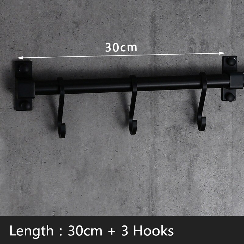 Support de rangement d'ustensiles, noir mat, crochet de cuisine, garde-manger, Bar, étagère de cuisine, Style américain, cadre en aluminium: 30cm