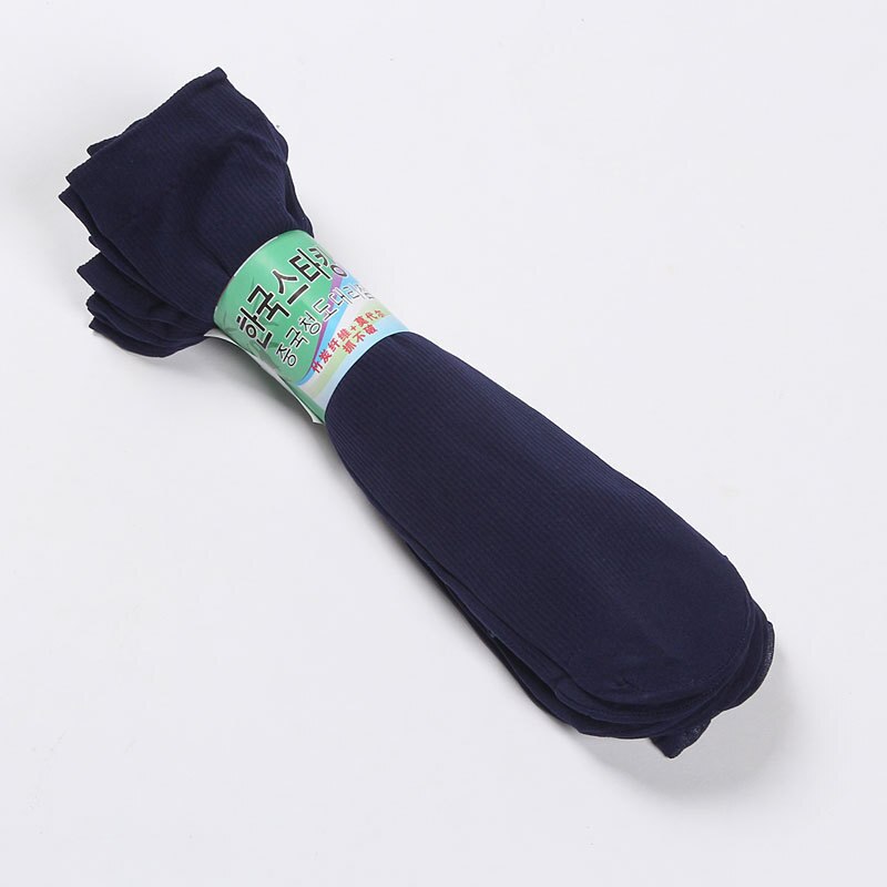 Solide 5 par/parti sommersokker tynde silke højelastisk nylon åndbare afslappede korte besætningsstrømper kølige mænds sokker: Marine blå