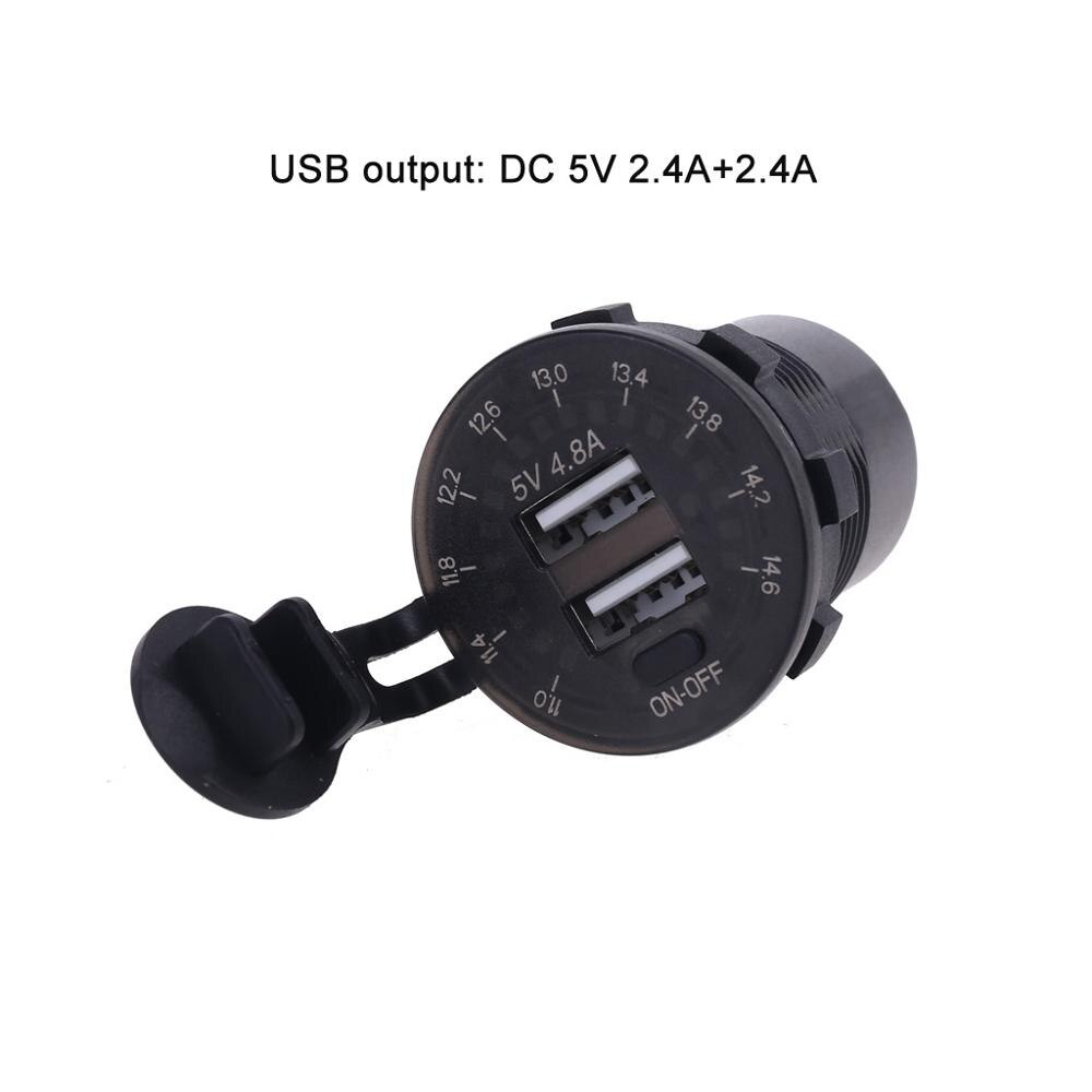 12V 24V QC 3.0 Dual USB Car Charger Waterproof 18W USB Outlet Fast Charge with LED Voltmeter ON OFF Switch Power Cable: C