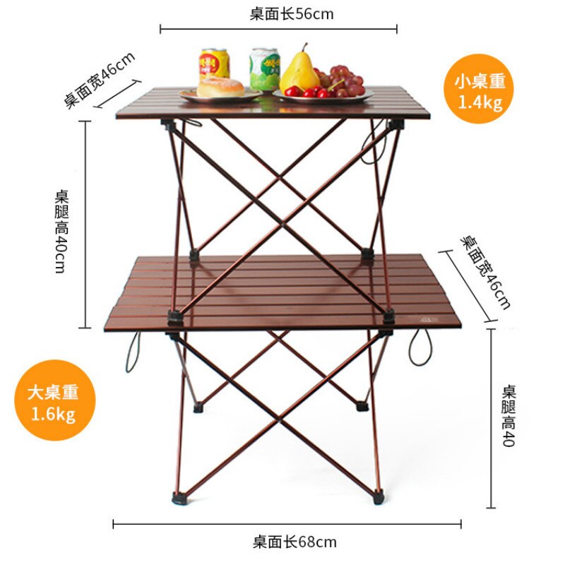 Big Outdoor Folding Table Aluminum Alloy Light Barbecue Portable Picnic Recreational Self-driving Camping Plate 68x48x40cm
