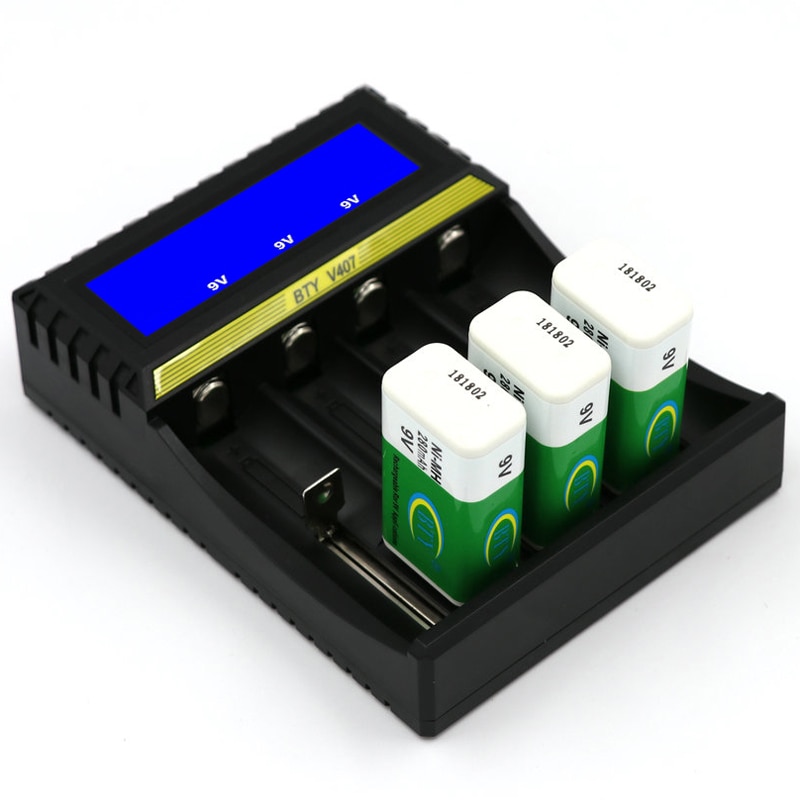 Bty -v407 batterijlader li-ion li-fe ni-mh ni-cd slimme snellader voor 18650 26650 6 f 22 9v aa aaa 16340 14500 batterijlader