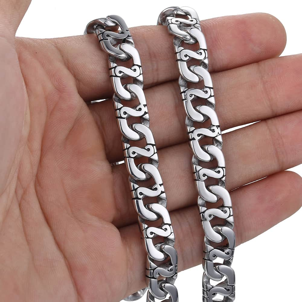 Davieslee Mens Necklace 316L Stainless Steel Biker Chain Necklaces for Men Silver Color Punk Jewelry 9.5mm 18-36inch LHN01