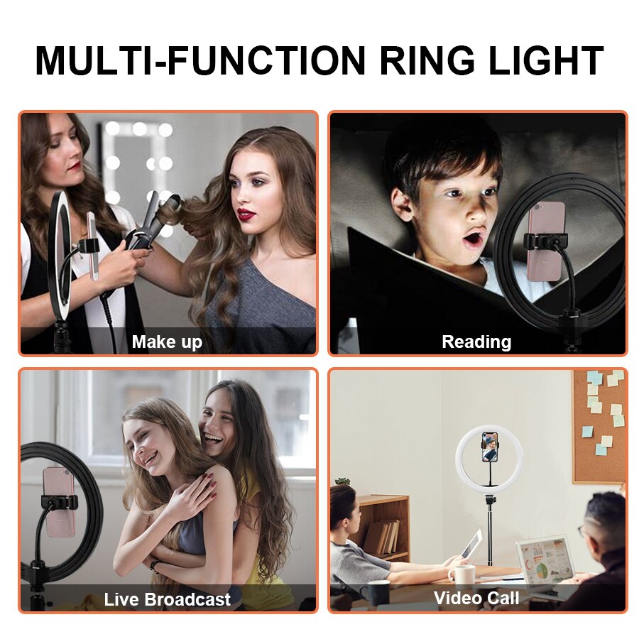 Mamen 33/26cm ringlamp met standaard voor telefoon, dimbare led selfie ringlamp met statief, usb selfie licht fotografie ringlamp