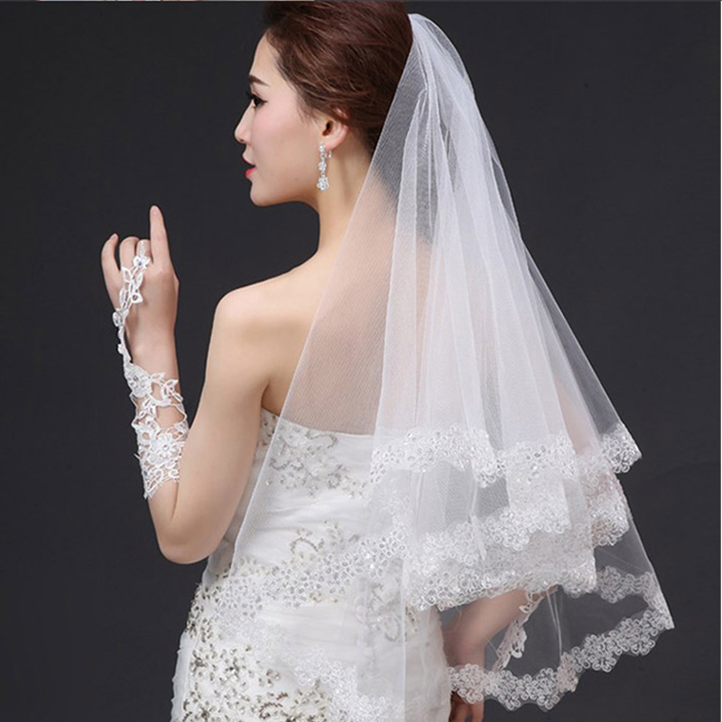 Wedding Veils 1.3/2.5M 4.3/8.2Ft Sequins Lace Edge Bridal Veil Wedding Accessories Mariage Bride Welon Wedding Veil