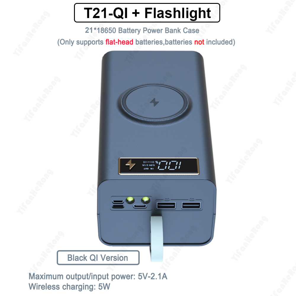 DIY Detachable Power Bank Case 21PCS 18650 Batteries Wireless Quick Charge For Phones Charging 21×18650 Battery Storage Boxes: Blue