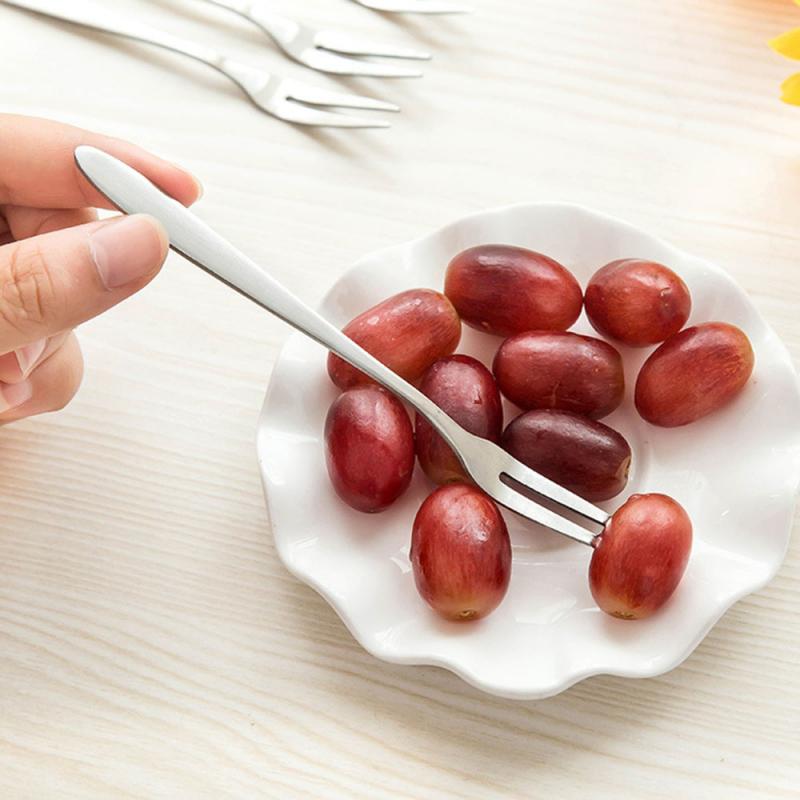 1 pc aço inoxidável garfo de frutas dois-tine talheres picles bolo lanche sobremesa salada garfos oeste utensílios de cozinha garfo de frutas ferramenta de cozinha