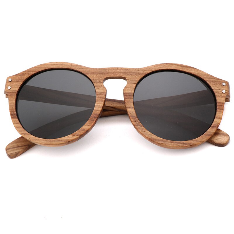 Nuovo 100% Real Zebra Wood occhiali da sole donna occhiali da sole rotondi in legno uomo lenti polarizzate guida UV400 Gafas de sol: Gray