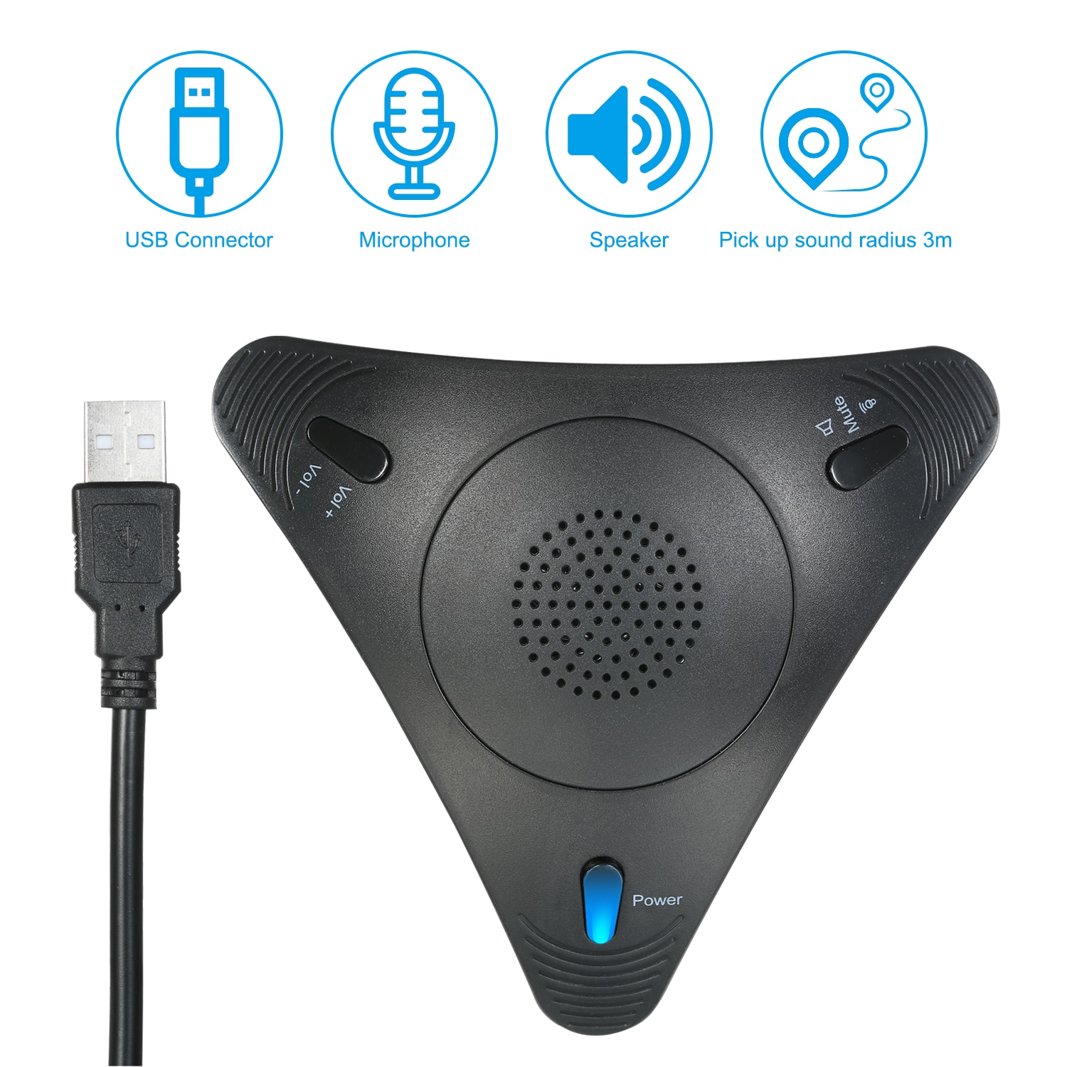 USB Conference Omnidirectional Desktop Wired Microphone Built-in Speaker Computer Microphone VOIP Support Volume Control Mute