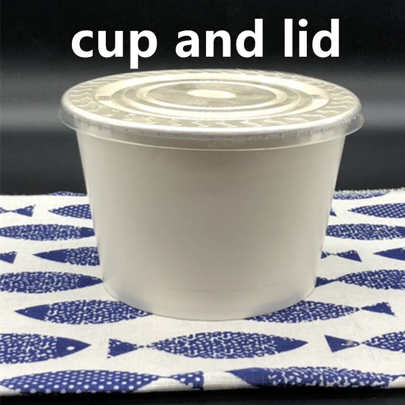 50pcs 400ml 500ml white disposable food packaging container BBQ picnic food fruit salad soup paper cup with lid: cup and lid / 500ml 50pcs