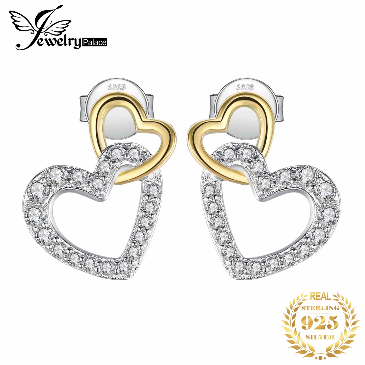 JewelryPalace Infinity Love Heart CZ Stud Earrings 925 Sterling Silver Earrings for Women Korean Earrings Jewelry