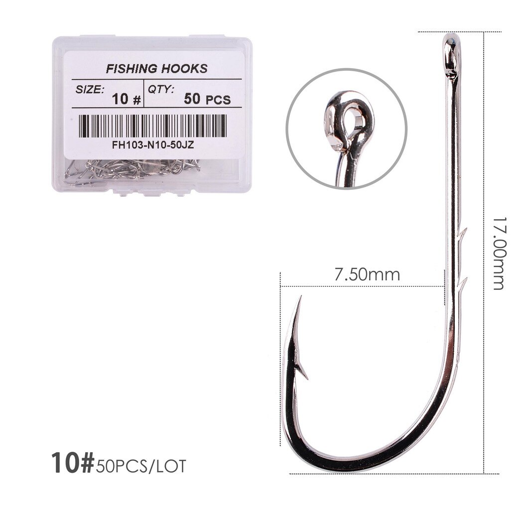50pcs/Box Long Shank Fishing Hook 1#-10# High Carbon Steel Sharp Barbed Offset Narrow Bait Hook For Fly Fishing Hook Accessories