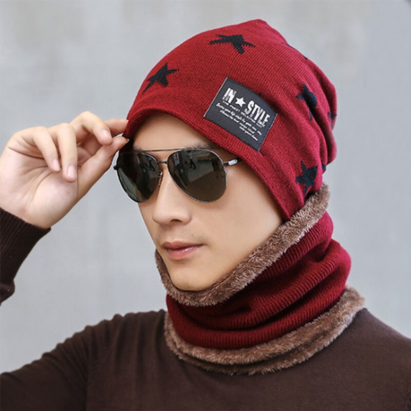 Mænd hat pentagram uldhat efterår og vinter afslappet bønnehue varm strikning forældre-barn hat koldsikker plyshue: Klaret