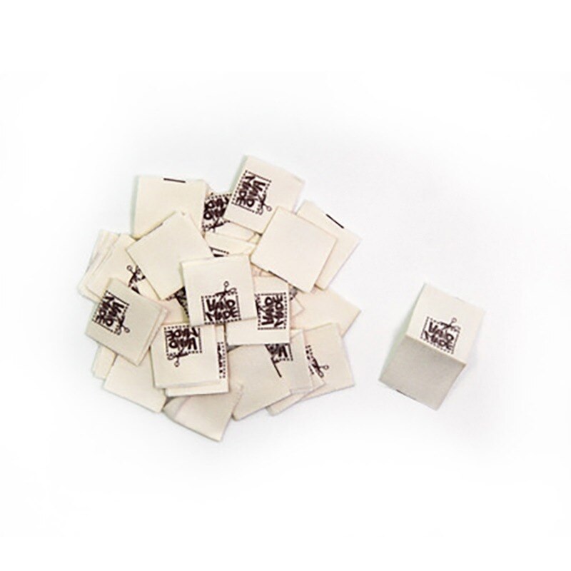 100pcs Handmade Label Cloth Labels Fold Tags Sheep Beige Pattern Hand Made Label For Knitted Printed Cotton Woven Sew Tags: Square