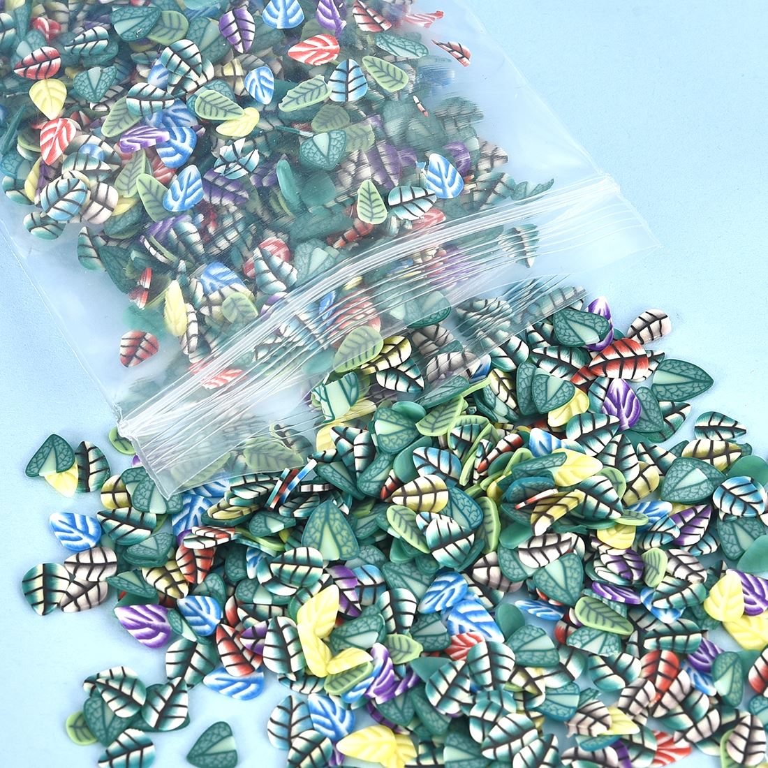 1000 Stks/pak Fruit Klei Hars Vullen Blad Bloemen Patroon Kleurrijke Gemengde Filler Voor Diy Epoxyhars Sieraden Nail Art Decoratie: 04-leaves