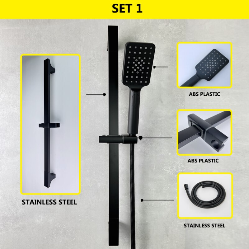 Ensemble de barre coulissante 1/2/3 fonctions laiton ABS plastique douche à main noir mat acier inoxydable barre réglable accessoires de salle de bains: Set 1