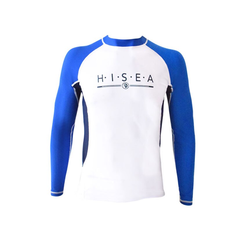 Hisea-Camisa de manga larga con protección UV para hombre, camisa de natación de Lycra, secado rápido, Swimwaer Srufing, ropa deportiva para el agua: Blue-white / XL