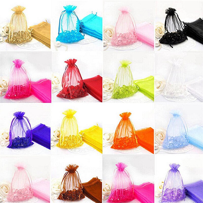 50pc Organza Taschen Schmuck Süssigkeit Tasche Hochzeit Bevorzugungen Taschen Gittergewebe Beutel