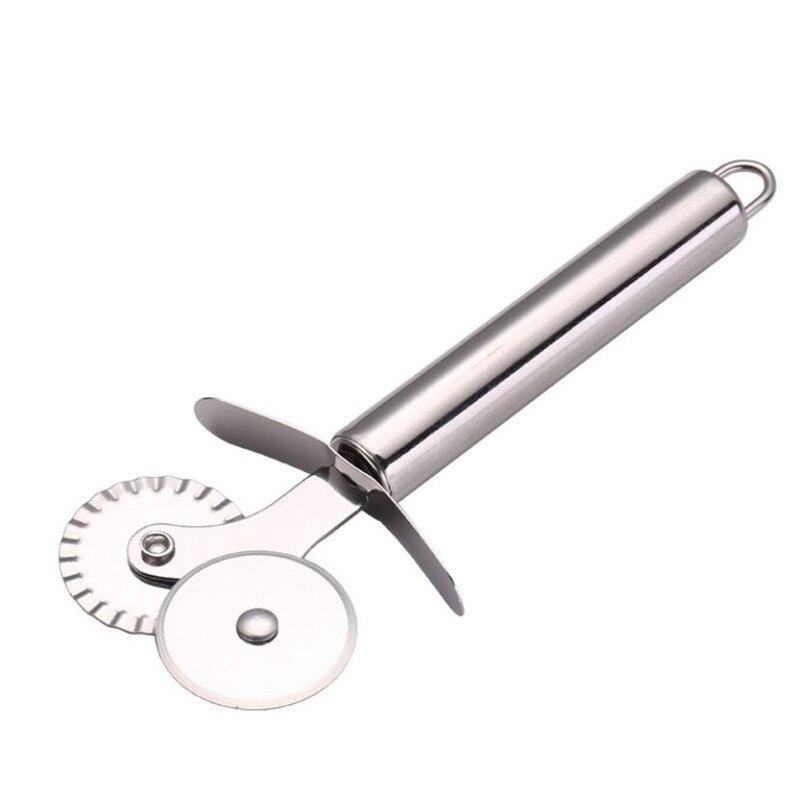 4 Patronen Pizzasnijder Dubbele Roller Pizza Mes Cutter Gebak Pasta Deeg Crimper Keuken Pizza Gereedschap: 1PC double