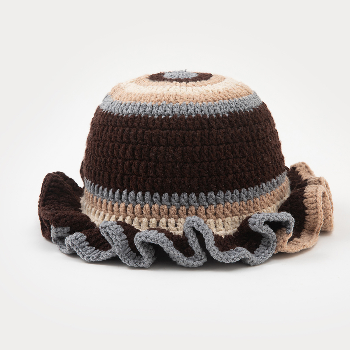 Colorful Crochet Ruffle Brim Knit Bucket Hats Winter Woman Handmade Stretch Fisherman Cap Outdoor Warm Windproof Beanie Hat: Cyan