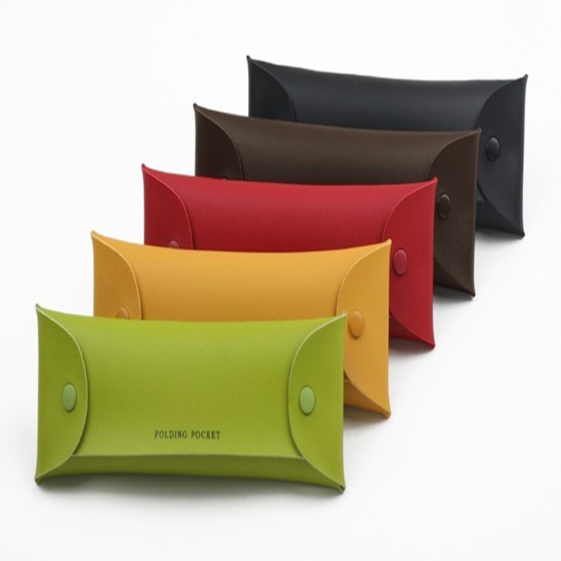 Opvouwbare etui met dubbele gesp, koreaanse eenvoudige etui, school- en kantoortas, pu-opbergtas, lange mini-knoopsluiting, opvouwbaar vak