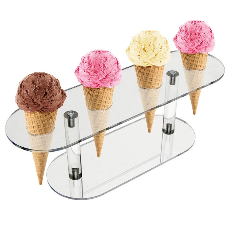 Acryl ijs-presentatiestandaard - kegelhouder van doorzichtig acryl met 3 gaten | Charcuterie Food Cone Holder, Wafle Cone Holder staat voor verjaardagsfeesten, buffetten, Kerstmis