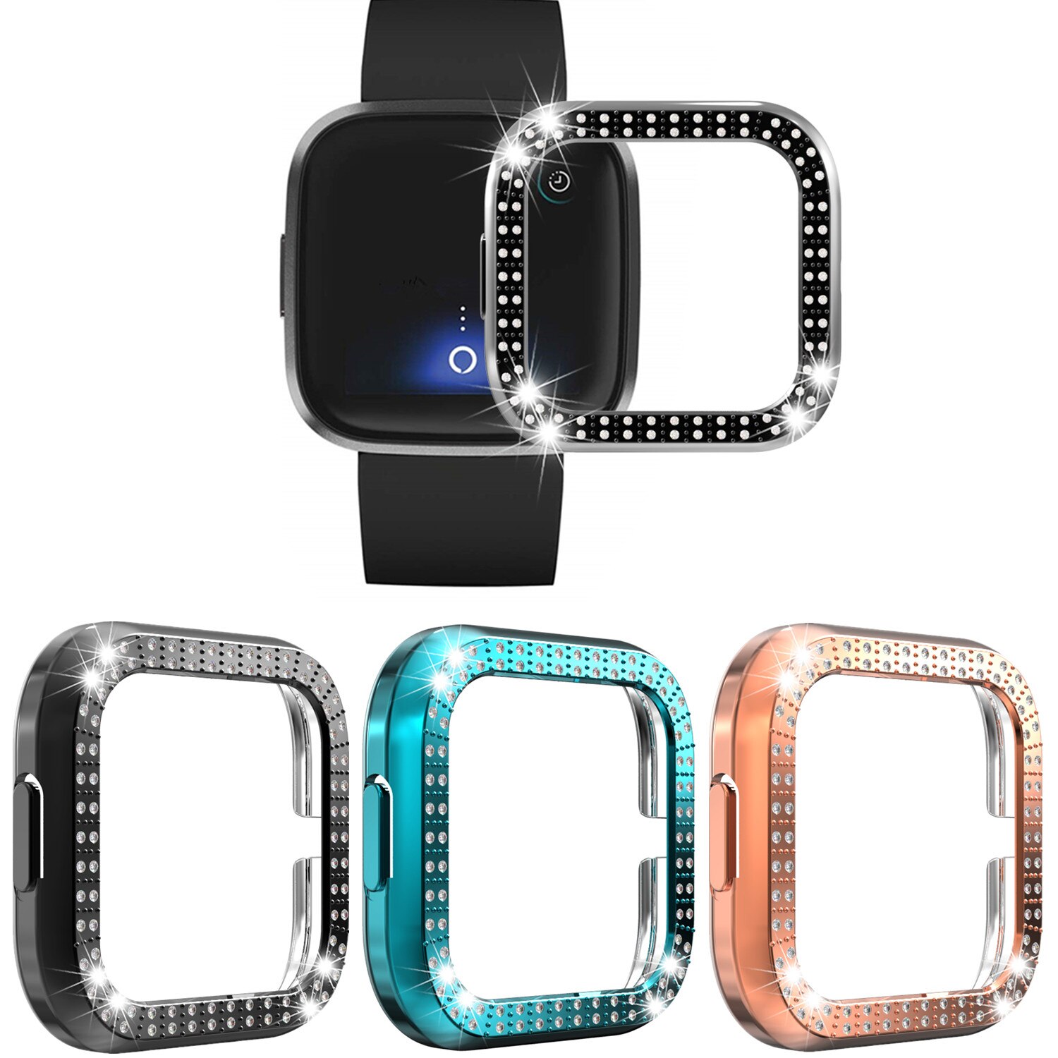 Bling Diamond Watch Case Plating PC Case Watch Cover Electroplate Luxury Protective Shell for Fitbit Versa 2 Waterproof Screen