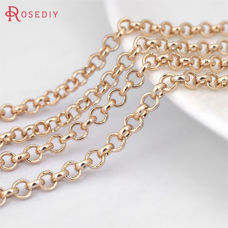 (15900)2 Meters 2MM 3MM 3.8MM Brass Round Link Chains Necklace Chains Jewelry Making Supplies Diy Findings Accessories: 3MM-Champagne Gold