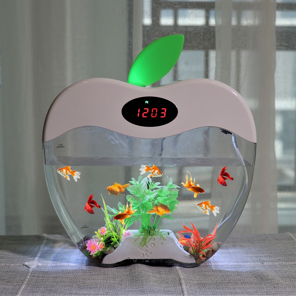 1.5L Mini Fish Tank Mini Nano Aquarium Tank With Clock USB LED Lighting System Portable Tank Office Mini Acrylic Aquarium D20