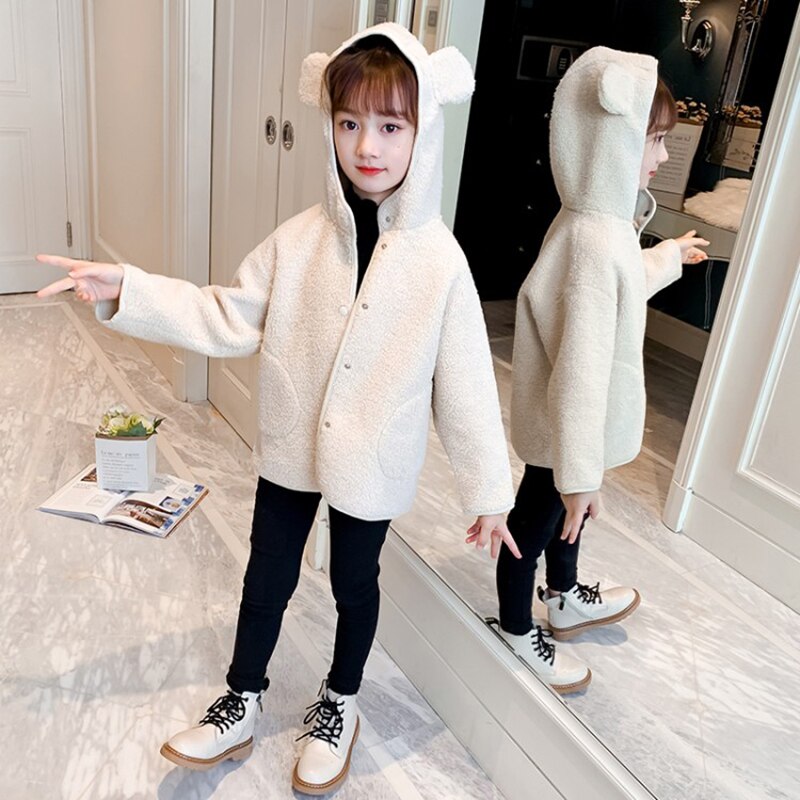Cappotto invernale in lana per bambini in pile per ragazze regalo di natale più velluto con cappuccio per bambini giacche in Cashmere morbido caldo abbigliamento per bambini 4-12 anni