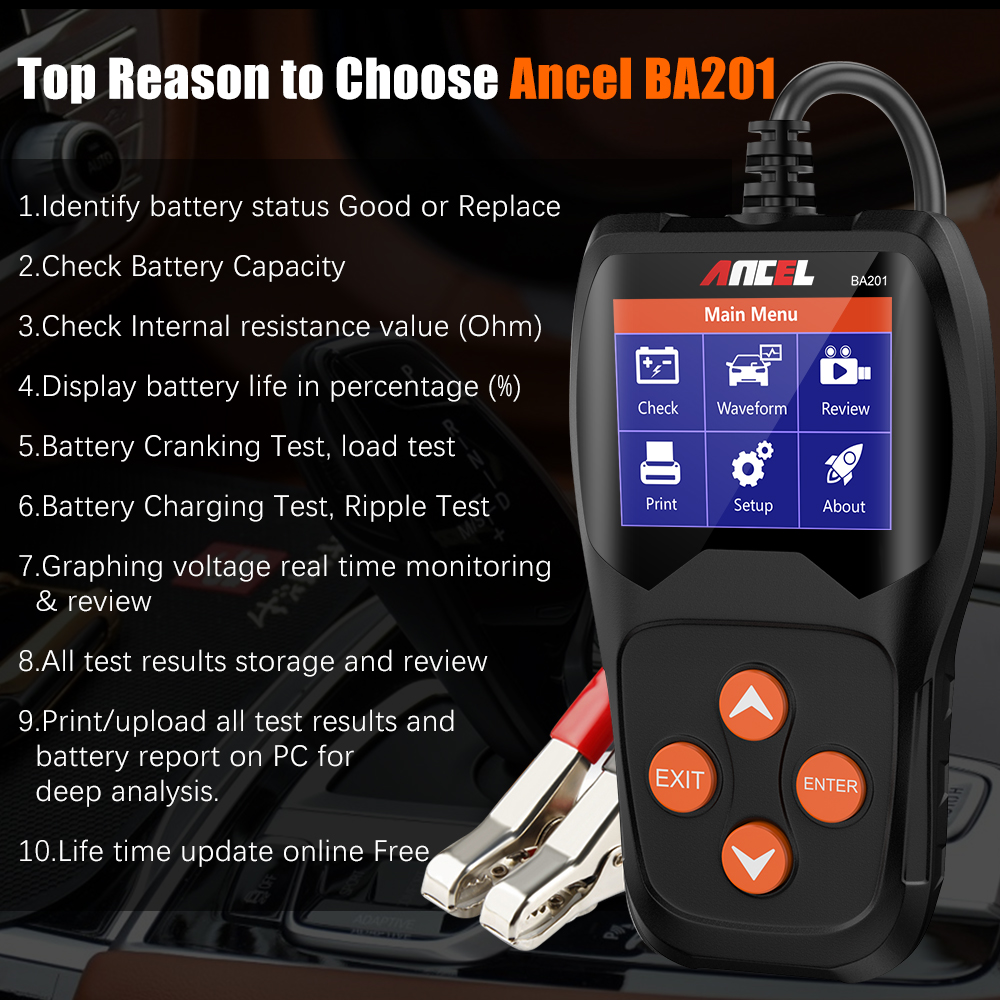 ANCEL BA201 Auto Batterie Tester 12V 100-2000 CCA Batterie Analyzer mit Spannung beladen Schnell Ankurbeln Automobil Ladung Tester