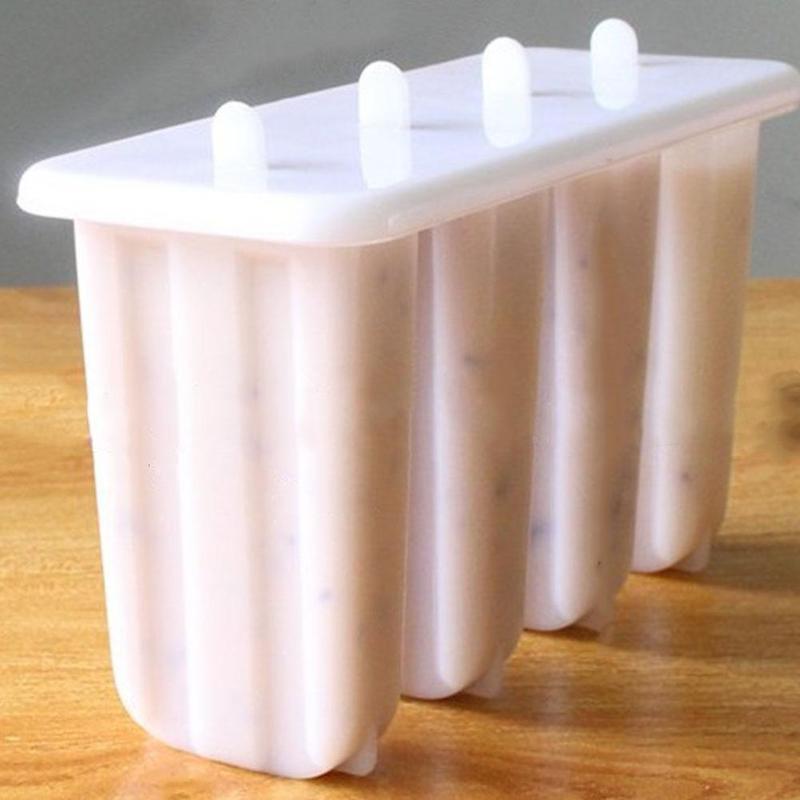 1 Set 4 Cells Popsicles Mold Plastic Frozen Ice Cream Mold Popsicle Maker Lolly Mould Tray Pan Maker Tool Cooking tools