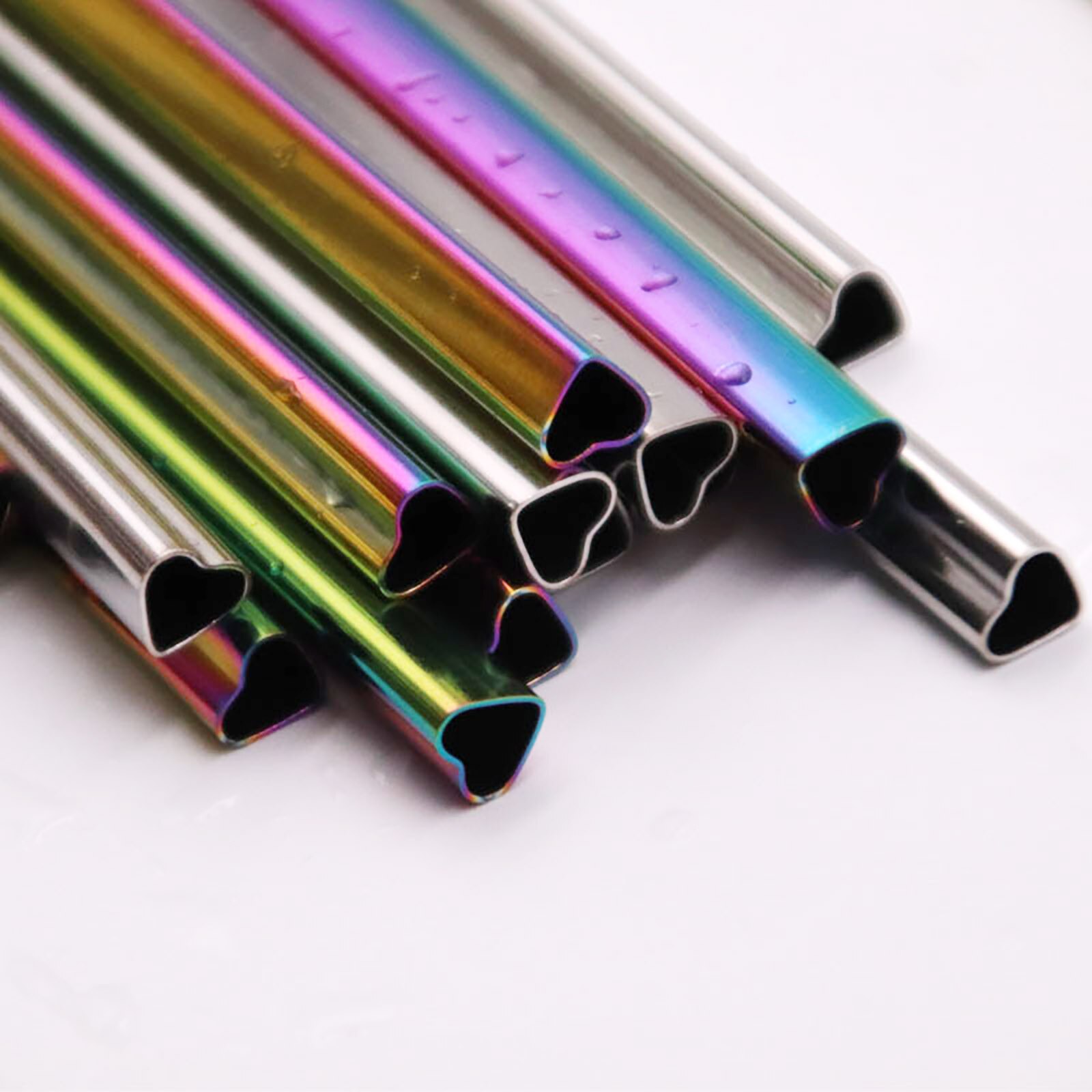 30# Metal Drinking Straws Heartshaped Reusable Straight Drinks Straws Stainless Steel Metal Strawc Leaning Brush Set Party Tool