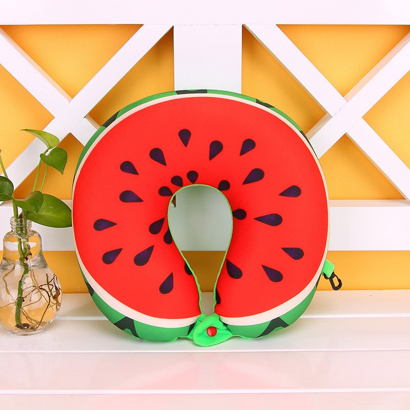 Hazybeauty U Shape Memory Foam Kussen Vliegtuig Fruit Watermeloen Vorm Reizen Vliegtuig Kussen U-vorm Nek Kussens 28x30cm