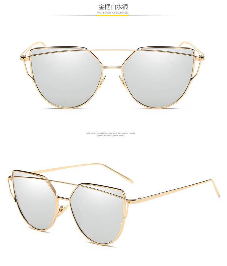 Metal Cat-Eye Sunglasses, Ladies Colorful Sunglasses: Gold Silver