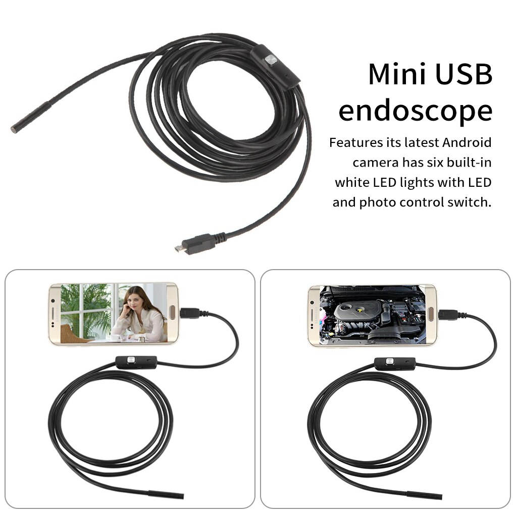 5.5mm Endoscope Camera Flexible IP67 Waterproof Micro USB Inspection Borescope Camera for Android PC Notebook 6LEDs Adjustable