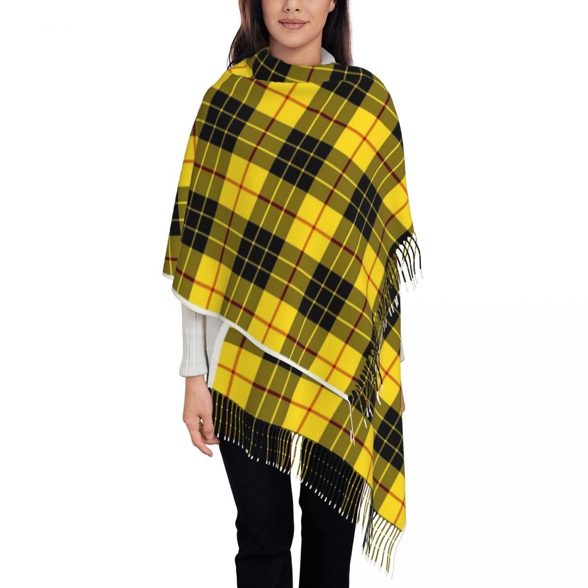 Bufanda de tartán MacLeod de Clan para mujer, bufandas de borla, chales suaves y cálidos, chal grande, envoltura de otoño e invierno: Beige